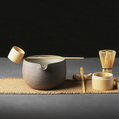 Set tradițional japonez Matcha Bol de ceai Matcha de înaltă calitate Ceainic din gresie lucrat manual și bol de ceai Bol de amestecat Matcha din ceramică