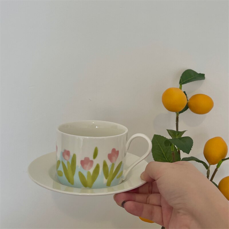 Cutelife Vintage kvetinový keramický kávový hrnček s podšálkou, kuchynský raňajkový riad, sada šálok na mlieko a čaj, opakovane použiteľný dekoratívny riad