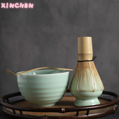 XINCHEN 4db/szett Hagyományos Matcha Natural Bamboo Matcha Habverő Scoop Ceremic Matcha Tál habverőtartó Ajándékkészlet Teáskészletek