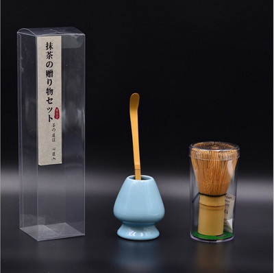 XINCHEN 4db/szett Hagyományos Matcha Natural Bamboo Matcha Habverő Scoop Ceremic Matcha Tál habverőtartó Ajándékkészlet Teáskészletek