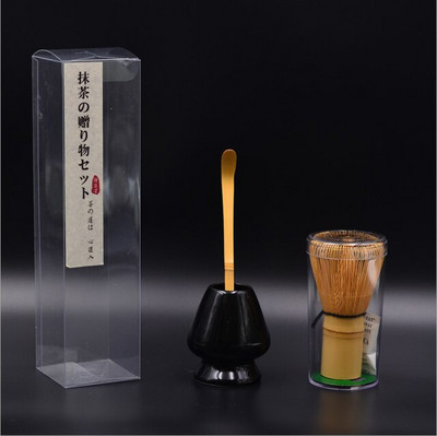 XINCHEN 4db/szett Hagyományos Matcha Natural Bamboo Matcha Habverő Scoop Ceremic Matcha Tál habverőtartó Ajándékkészlet Teáskészletek