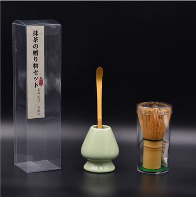 XINCHEN 4db/szett Hagyományos Matcha Natural Bamboo Matcha Habverő Scoop Ceremic Matcha Tál habverőtartó Ajándékkészlet Teáskészletek