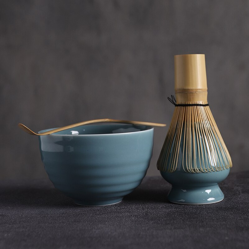 XINCHEN 4db/szett Hagyományos Matcha Natural Bamboo Matcha Habverő Scoop Ceremic Matcha Tál habverőtartó Ajándékkészlet Teáskészletek