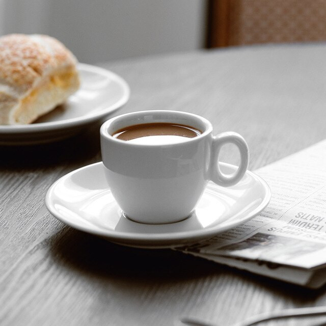 Keramická sada kávových šálok, espresso šálky, latte cappuccino, hrnček na kávu s podšálkou, do kancelárie, do kaviarne, do popoludňajšieho čaju, biela