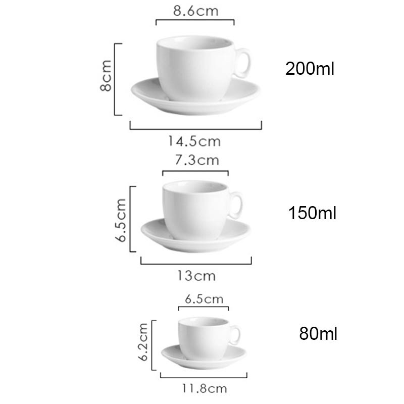Keramická sada kávových šálok, espresso šálky, latte cappuccino, hrnček na kávu s podšálkou, do kancelárie, do kaviarne, do popoludňajšieho čaju, biela