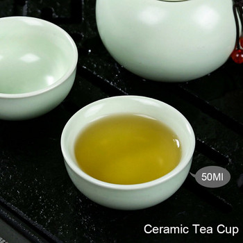 BORREY Преносим сервиз за чай за пътуване Керамична чаша за чай с бамбукова табла за чай Щипка за чаена кърпа Китайски комплект за чай Kung Fu Чайник Puer Oolong