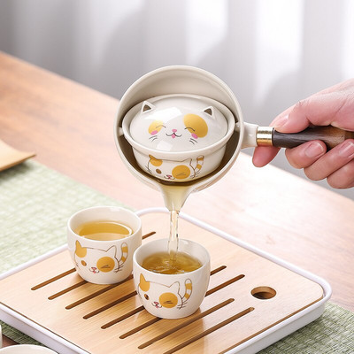 Kreativni Lucky Cat uzorak Prijenosni porculanski kineski set za čaj Keramički lonac i šalica Infuser Čajnik Kuhalo za dom Putni ured