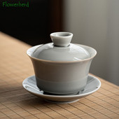 Glazură de culoare gri gheață Gaiwan Anvelopă subțire din ceramică japoneză Sancai Gaiwan ceașcă mare de ceai Tureen Kung Fu Set de ceai Aparat de ceai
