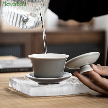 Ледено сив цвят Glaze Gaiwan Японска керамична тънка гума Sancai Gaiwan Голяма чаша за чай Tureen Kung Fu Tea Set Teaware Tea Maker