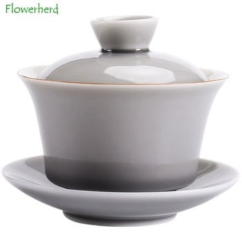 Ледено сив цвят Glaze Gaiwan Японска керамична тънка гума Sancai Gaiwan Голяма чаша за чай Tureen Kung Fu Tea Set Teaware Tea Maker