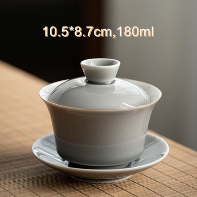 Glazură de culoare gri gheață Gaiwan Anvelopă subțire din ceramică japoneză Sancai Gaiwan ceașcă mare de ceai Tureen Kung Fu Set de ceai Aparat de ceai