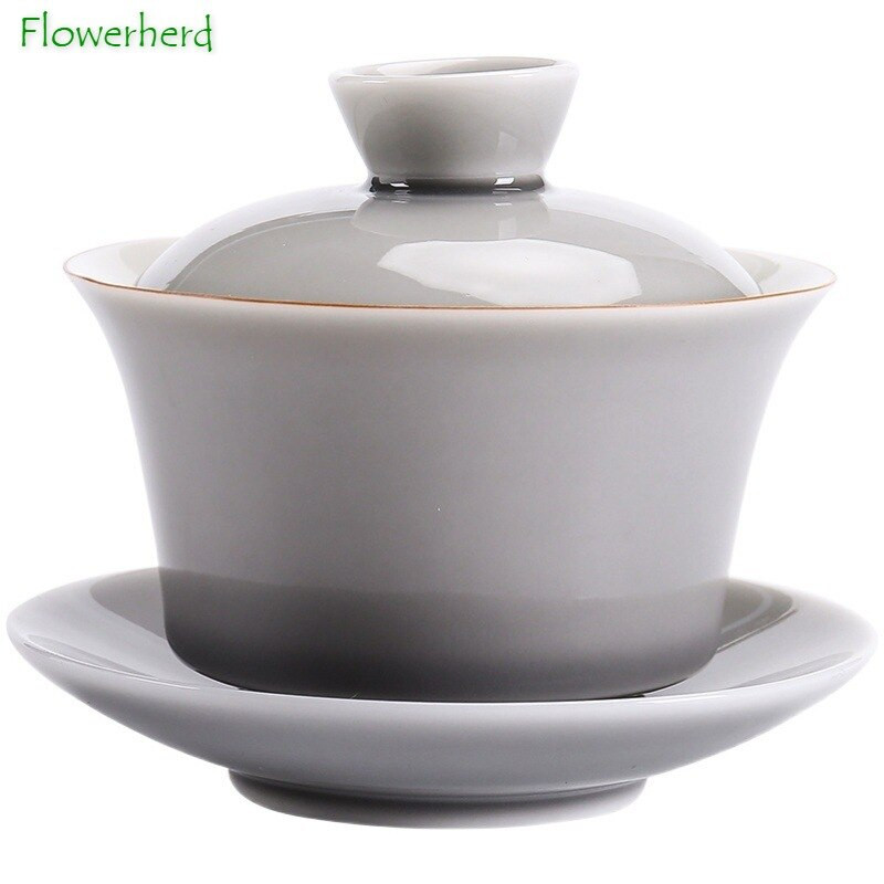 Glazură de culoare gri gheață Gaiwan Anvelopă subțire din ceramică japoneză Sancai Gaiwan ceașcă mare de ceai Tureen Kung Fu Set de ceai Aparat de ceai
