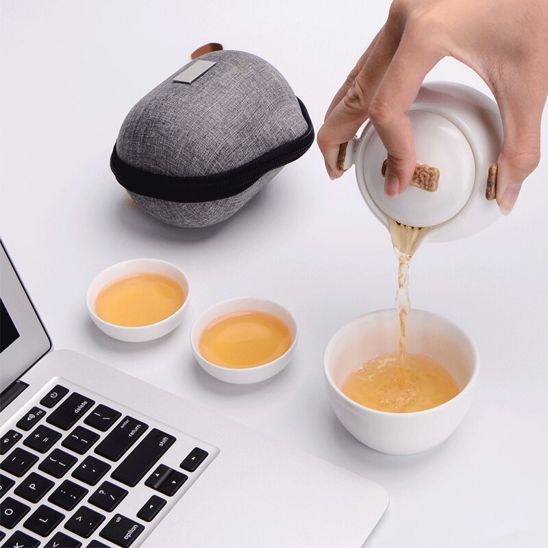 Set de ceai de călătorie din porțelan Set de ceainic portabil Dehua alb Kungfu, cadou de afaceri din ceramică