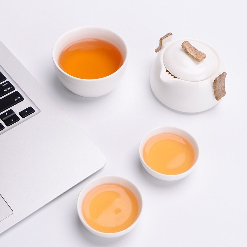 Set de ceai de călătorie din porțelan Set de ceainic portabil Dehua alb Kungfu, cadou de afaceri din ceramică