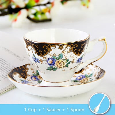 Set ceașcă de cafea și farfurii din porțelanul britanic din porțelan, cu flori din ceramică, cești de ceai pentru casă, birou, cafenea, cadou