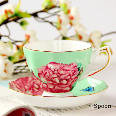 Set ceașcă de cafea și farfurii din porțelanul britanic din porțelan, cu flori din ceramică, cești de ceai pentru casă, birou, cafenea, cadou