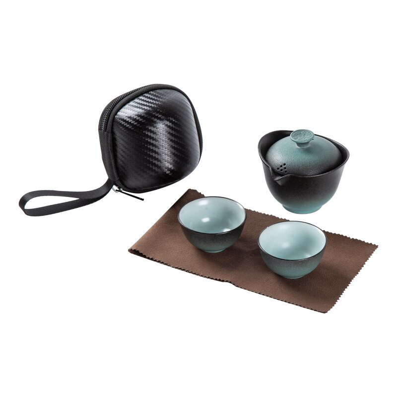 Keramická porcelánová čajová súprava Kung Fu, čajový riad, vonkajšia cestovná čajová súprava Gaiwan, odolná voči obareniu, 1 kanvica, 2 šálky, čajový infuzér, čajový obrad