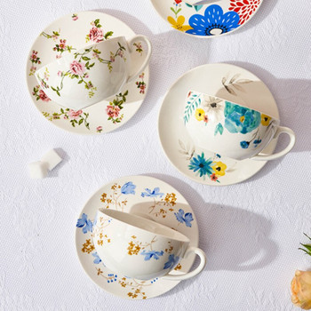 Керамичен преносим креативен сервиз за чай с цветя Европейски стил Един чайник Една чаша и чинийка Комплект Прост домашен офис комплект чай
