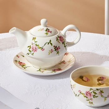 Керамичен преносим креативен сервиз за чай с цветя Европейски стил Един чайник Една чаша и чинийка Комплект Прост домашен офис комплект чай