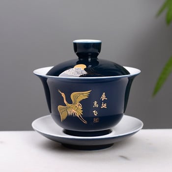 Китайски традиционен сервиз за чай Gaiwan, чаша за чай с изящен модел на цветя и птици, порцеланов чайник Сервиз за чай Kung Fu Gaiwan Чаша за чай