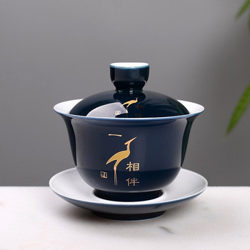 Китайски традиционен сервиз за чай Gaiwan, чаша за чай с изящен модел на цветя и птици, порцеланов чайник Сервиз за чай Kung Fu Gaiwan Чаша за чай
