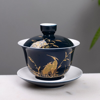 Tradičná čínska čajová súprava Gaiwan, nádherná šálka s kvetinovým a vtáčím vzorom, porcelánová čajová kanvica, čajová súprava Kung Fu Gaiwan, šálka čaju