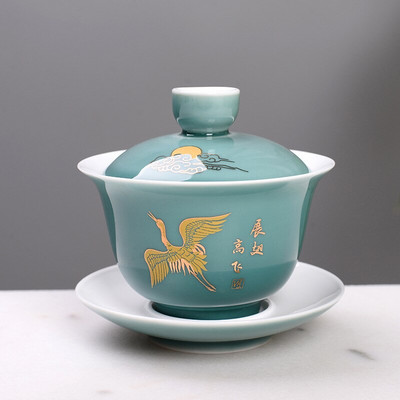 Tradičná čínska čajová súprava Gaiwan, nádherná šálka s kvetinovým a vtáčím vzorom, porcelánová čajová kanvica, čajová súprava Kung Fu Gaiwan, šálka čaju