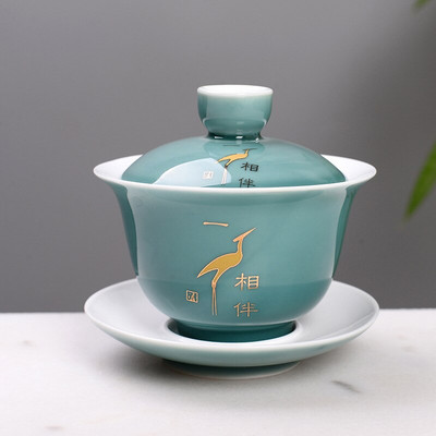 Tradičná čínska čajová súprava Gaiwan, nádherná šálka s kvetinovým a vtáčím vzorom, porcelánová čajová kanvica, čajová súprava Kung Fu Gaiwan, šálka čaju