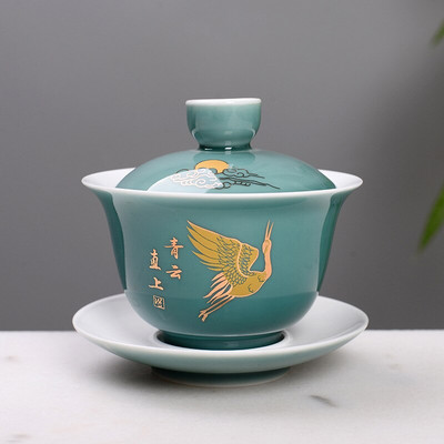 Tradičná čínska čajová súprava Gaiwan, nádherná šálka s kvetinovým a vtáčím vzorom, porcelánová čajová kanvica, čajová súprava Kung Fu Gaiwan, šálka čaju
