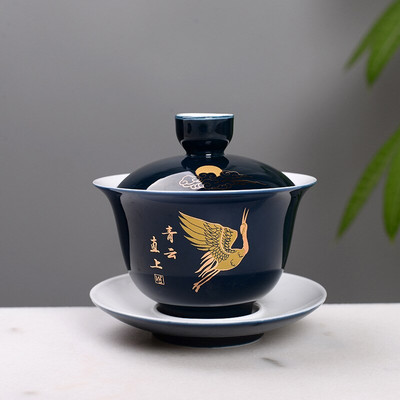 Tradičná čínska čajová súprava Gaiwan, nádherná šálka s kvetinovým a vtáčím vzorom, porcelánová čajová kanvica, čajová súprava Kung Fu Gaiwan, šálka čaju