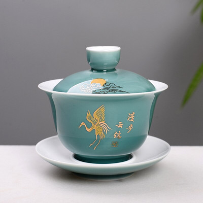 Tradičná čínska čajová súprava Gaiwan, nádherná šálka s kvetinovým a vtáčím vzorom, porcelánová čajová kanvica, čajová súprava Kung Fu Gaiwan, šálka čaju