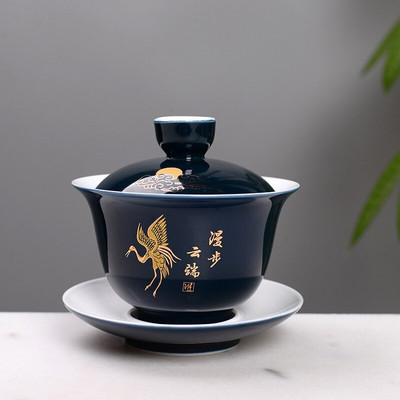 Tradičná čínska čajová súprava Gaiwan, nádherná šálka s kvetinovým a vtáčím vzorom, porcelánová čajová kanvica, čajová súprava Kung Fu Gaiwan, šálka čaju