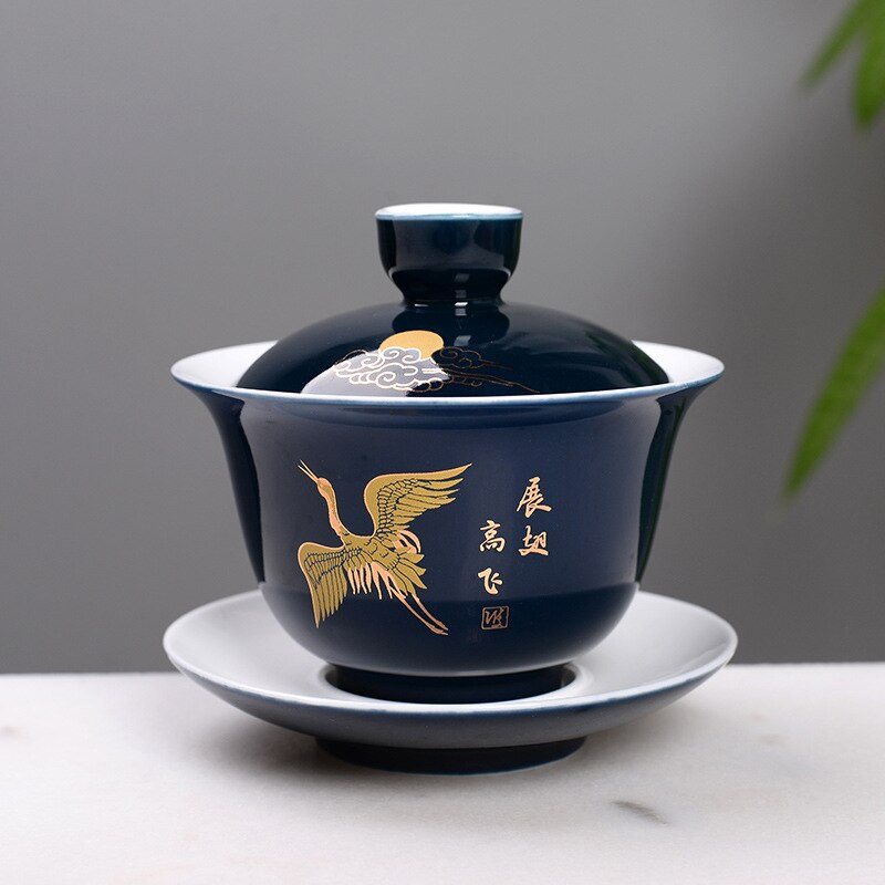 Tradičná čínska čajová súprava Gaiwan, nádherná šálka s kvetinovým a vtáčím vzorom, porcelánová čajová kanvica, čajová súprava Kung Fu Gaiwan, šálka čaju
