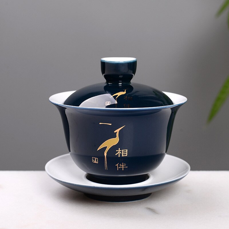Tradičná čínska čajová súprava Gaiwan, nádherná šálka s kvetinovým a vtáčím vzorom, porcelánová čajová kanvica, čajová súprava Kung Fu Gaiwan, šálka čaju