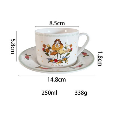 Ins Vintage dievčenská kvetinová šálka na čaj s podšálkou, prémiová porcelánová sada šálok na kávu, roztomilý hrnček na kávu a mlieko, dezertný tanier, stolové potreby