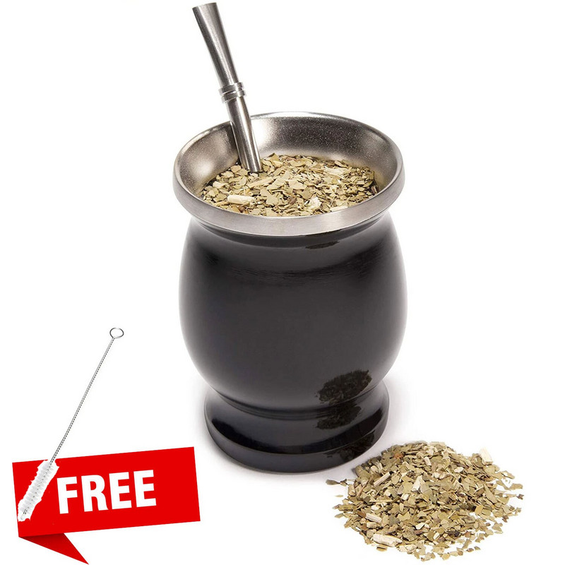 Yerba Mate moliūgų rinkinys su dviguba sienele nerūdijančio plieno Mate arbatos puodeliu ir Bombilla rinkiniu, kurį sudaro Yerba Mate moliūgas (puodelis) su viena bomba