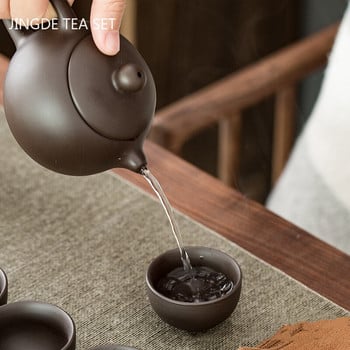 Сервиз за чай от лилава глина за пътуване, една тенджера, четири чаши, преносим чайник и комплект чаши на открито, персонализирани прибори за чай, консумативи за китайска чаена церемония