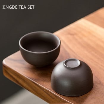 Сервиз за чай от лилава глина за пътуване, една тенджера, четири чаши, преносим чайник и комплект чаши на открито, персонализирани прибори за чай, консумативи за китайска чаена церемония