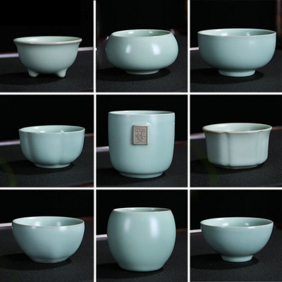 4 db/tétel Egyszínű Ru kemence teáscsésze Kézzel készített teástál kerámia kávéscsésze Porcelán teáskészlet Kiegészítők Egycsésze italos edények