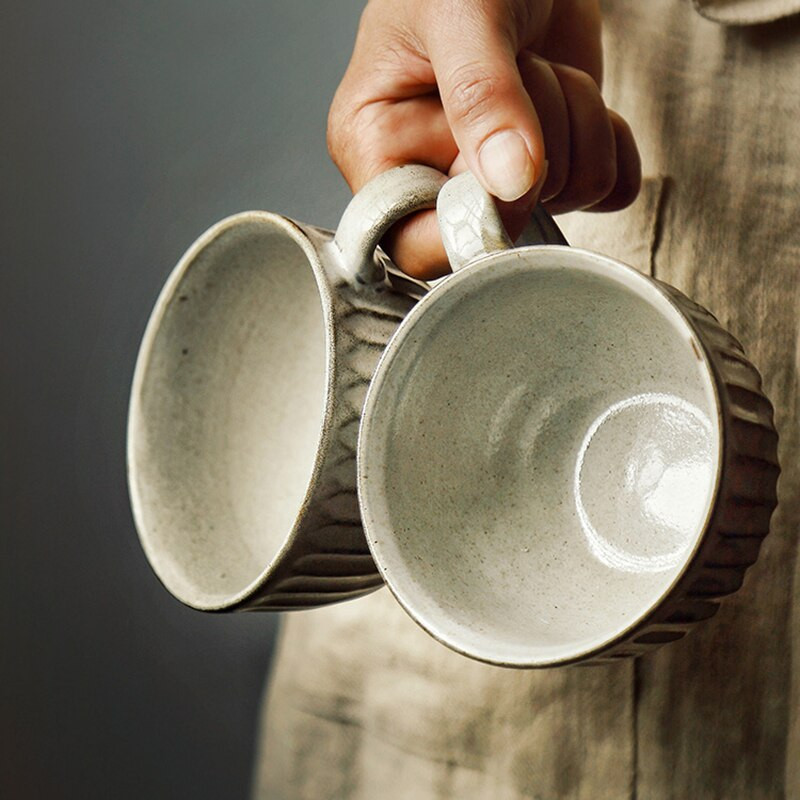 RHE 1PS Retro stílusú kávés csésze készlet kanál alátéttel Coffee shop kerámia tejes teáscsésze Dim Sum bögre