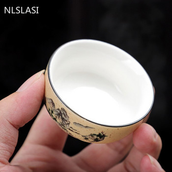 NLSLASI 3 бр./компл. керамична чаша за чай Longquan Celadon Ръчно изработен комплект за чай Ръчно рисувана чаша за чай Personal Cup Master Cup 60 ml
