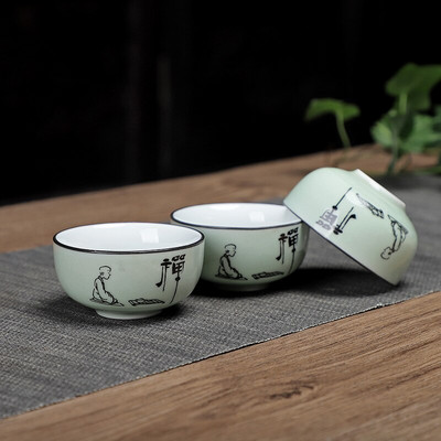 NLSLASI 3kom/set keramička šalica za čaj Longquan Celadon Ručno izrađeni set za čaj Ručno oslikana šalica za čaj Osobna šalica Master Cup 60 ml