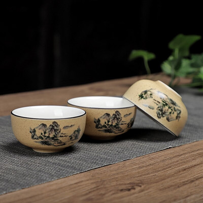 NLSLASI 3kom/set keramička šalica za čaj Longquan Celadon Ručno izrađeni set za čaj Ručno oslikana šalica za čaj Osobna šalica Master Cup 60 ml