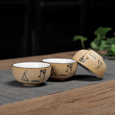 NLSLASI 3kom/set keramička šalica za čaj Longquan Celadon Ručno izrađeni set za čaj Ručno oslikana šalica za čaj Osobna šalica Master Cup 60 ml