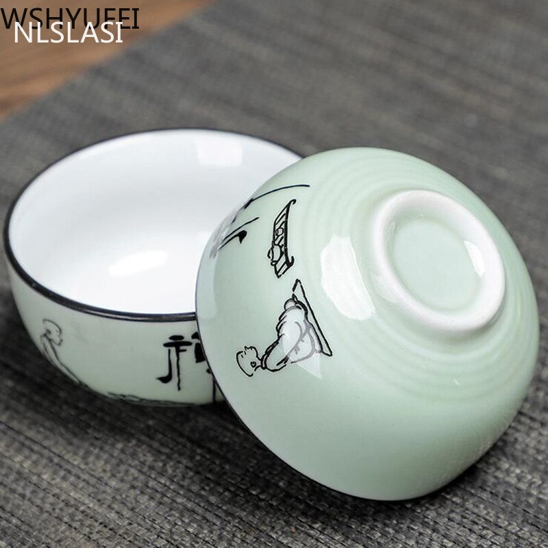 NLSLASI 3kom/set keramička šalica za čaj Longquan Celadon Ručno izrađeni set za čaj Ručno oslikana šalica za čaj Osobna šalica Master Cup 60 ml