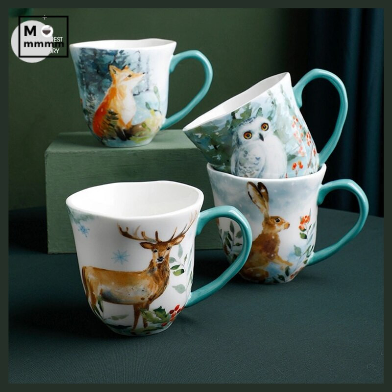 Set Cani Ceramica Cu Farfurioare Ceas Bts Ceni Mic Dejun Originale Ceas Espresso Cani Animale Padure Set Cesti Cafea Cu Farfurie Desert