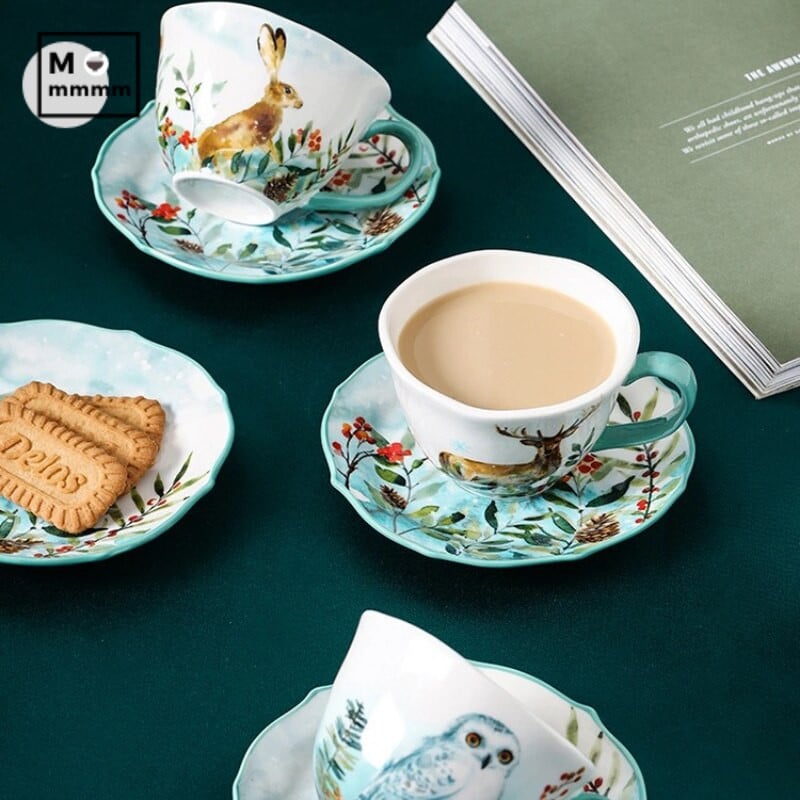 Set Cani Ceramica Cu Farfurioare Ceas Bts Ceni Mic Dejun Originale Ceas Espresso Cani Animale Padure Set Cesti Cafea Cu Farfurie Desert