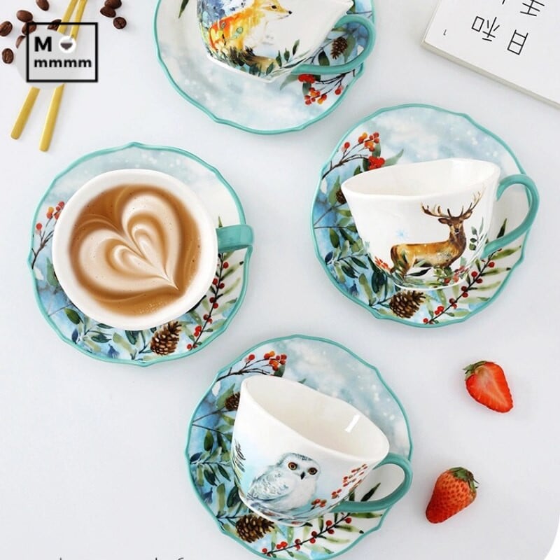 Set Cani Ceramica Cu Farfurioare Ceas Bts Ceni Mic Dejun Originale Ceas Espresso Cani Animale Padure Set Cesti Cafea Cu Farfurie Desert