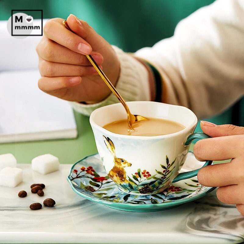 Metsaloomade kruusid Kohvitasside komplekt magustoidutaldrikuga Bts Cup Keraamiline kruus koos alustassidega Originaal hommikusöögitopsid Espresso tassid