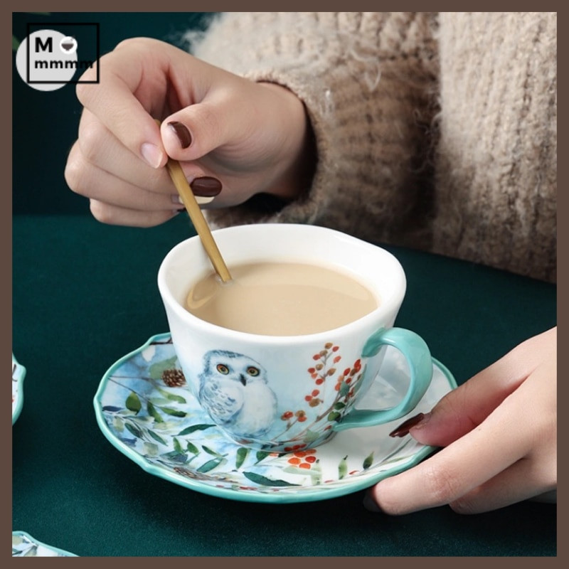 Metsaloomade kruusid Kohvitasside komplekt magustoidutaldrikuga Bts Cup Keraamiline kruus koos alustassidega Originaal hommikusöögitopsid Espresso tassid